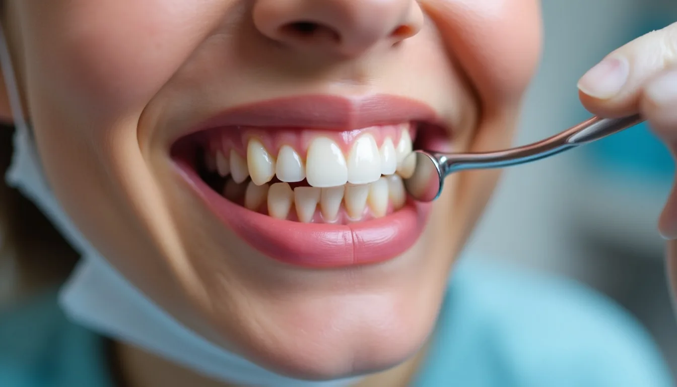 Diş eti çekilmesi sonucu kök yüzeyi açığa çıkan alt ön dişlerin yakın çekim fotoğrafı