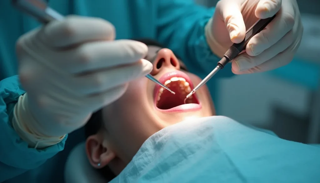 Dis eti cekilmesi muayenesinde periodontal prob ile olcum yapilan klinik goruntu