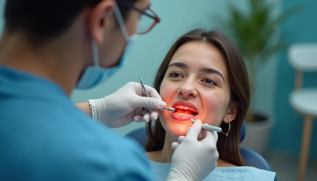 Diş eti kanaması şikayeti için periodontal değerlendirme yapan diş hekimi