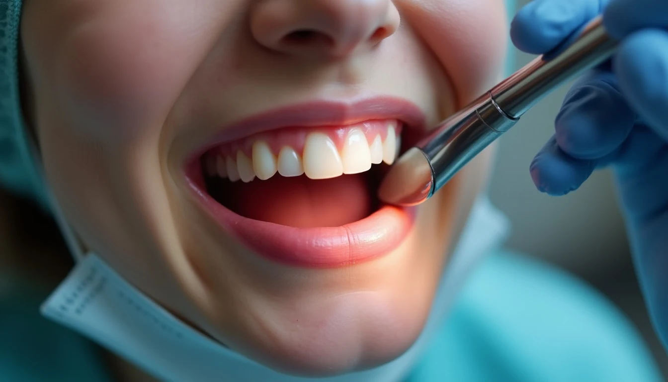 Diş eti hassasiyeti ve kanama için ağız içi muayene yakın plan görünümü