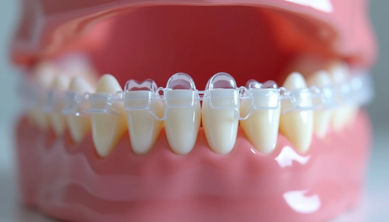 Şeffaf plak tedavisinde diş hizalamasını gösteren yakın plan görünüm